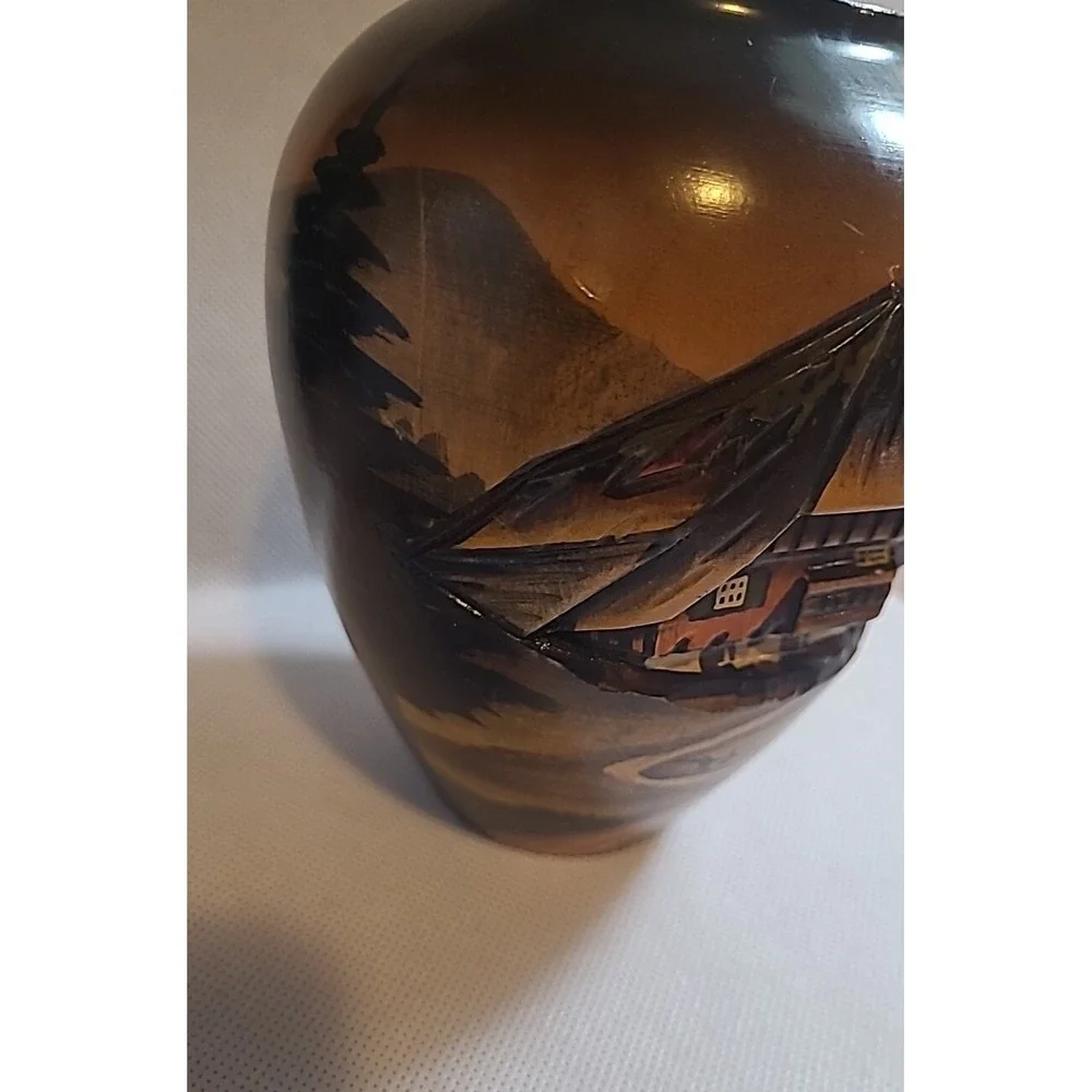 Handarbeit Black Forest German Hand Carved Painted 3D Wood‎ Vase Vintage